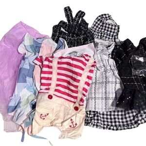 Lot of 7 x-Large Girl Dog Clothes 3 Winter Jumpers, 3 Dresses /1 Romper NEW